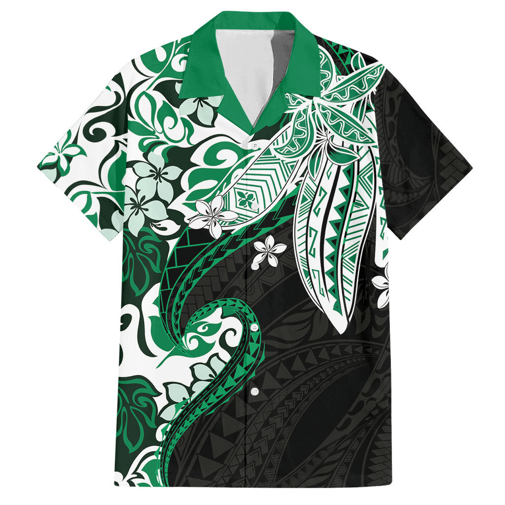Monstera Plumeria Flowers Green Hawaiian Shirt Polynesian Pattern