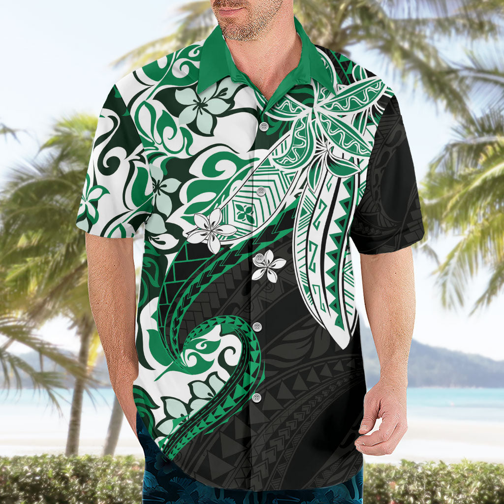 Monstera Plumeria Flowers Green Hawaiian Shirt Polynesian Pattern