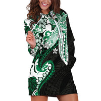 Monstera Plumeria Flowers Green Hoodie Dress Polynesian Pattern