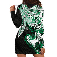 Monstera Plumeria Flowers Green Hoodie Dress Polynesian Pattern