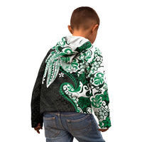 Monstera Plumeria Flowers Green Kid Hoodie Polynesian Pattern