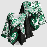 Monstera Plumeria Flowers Green Kimono Sleeve Blouse Polynesian Pattern