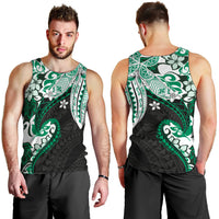 Monstera Plumeria Flowers Green Men Tank Top Polynesian Pattern