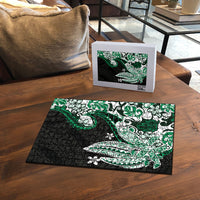 Monstera Plumeria Flowers Green Puzzle Polynesian Pattern