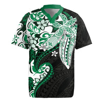 Monstera Plumeria Flowers Green Rugby Jersey Polynesian Pattern