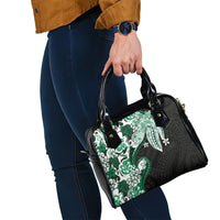 Monstera Plumeria Flowers Green Shoulder Handbag Polynesian Pattern