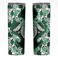 Monstera Plumeria Flowers Green Skinny Tumbler Polynesian Pattern