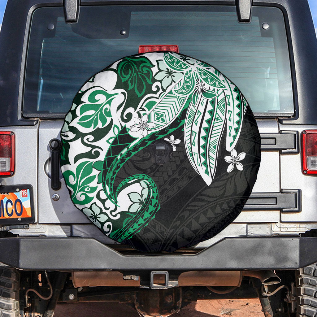 Monstera Plumeria Flowers Green Spare Tire Cover Polynesian Pattern