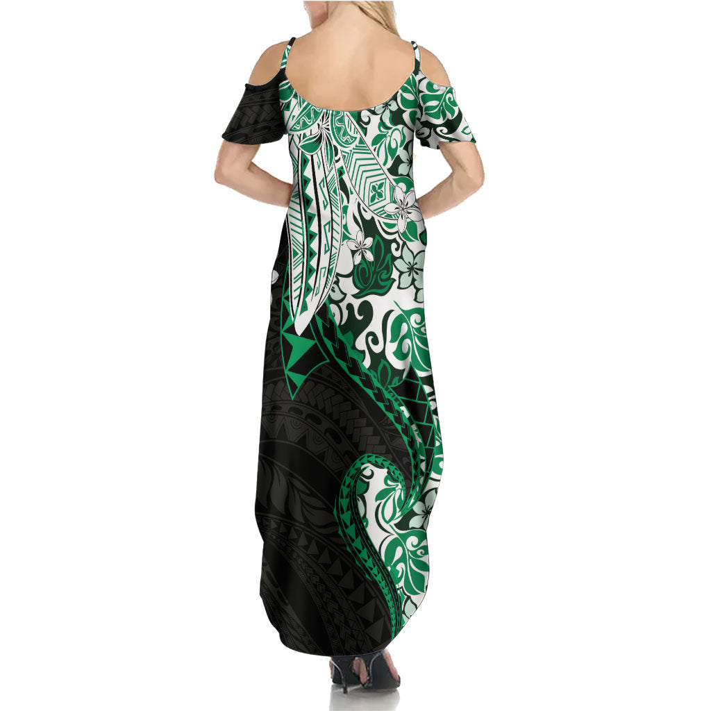 Monstera Plumeria Flowers Green Summer Maxi Dress Polynesian Pattern