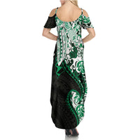 Monstera Plumeria Flowers Green Summer Maxi Dress Polynesian Pattern