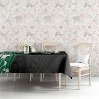 Monstera Plumeria Flowers Green Tablecloth Polynesian Pattern