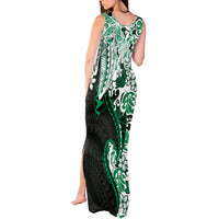 Monstera Plumeria Flowers Green Tank Maxi Dress Polynesian Pattern