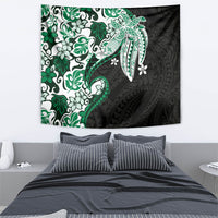 Monstera Plumeria Flowers Green Tapestry Polynesian Pattern