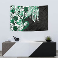 Monstera Plumeria Flowers Green Tapestry Polynesian Pattern