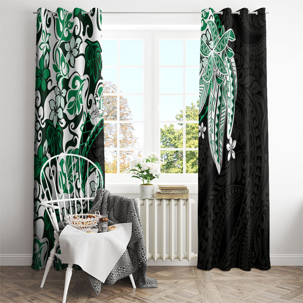 Monstera Plumeria Flowers Green Window Curtain Polynesian Pattern
