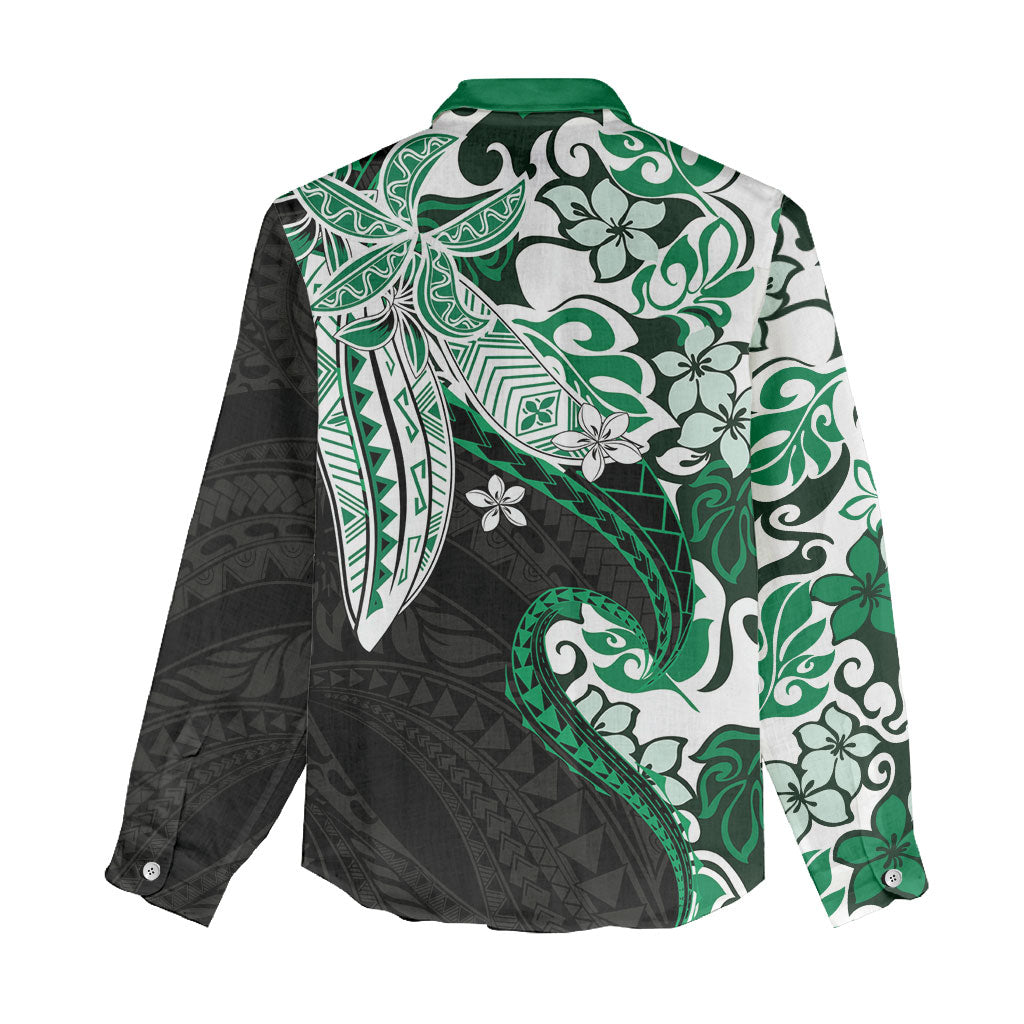Monstera Plumeria Flowers Green Women Casual Shirt Polynesian Pattern LT01 - Polynesian Pride