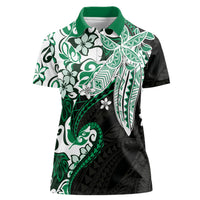 Monstera Plumeria Flowers Green Women Polo Shirt Polynesian Pattern
