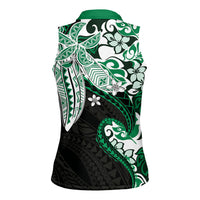 Monstera Plumeria Flowers Green Women Sleeveless Polo Shirt Polynesian Pattern