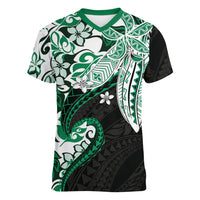 Monstera Plumeria Flowers Green Women V-Neck T-Shirt Polynesian Pattern LT01 Female Green - Polynesian Pride