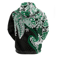 Monstera Plumeria Flowers Green Zip Hoodie Polynesian Pattern