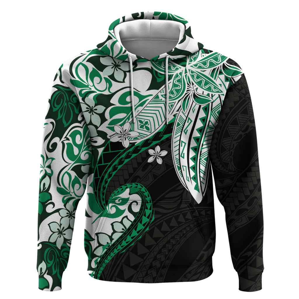 Monstera Plumeria Flowers Green Zip Hoodie Polynesian Pattern