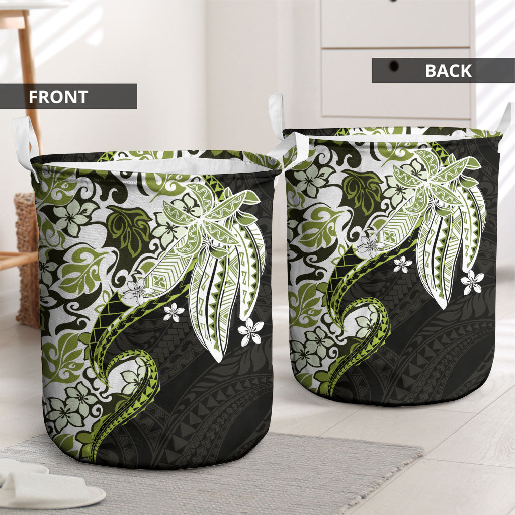 Monstera Plumeria Flowers Olive Green Laundry Basket Polynesian Pattern
