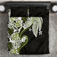 Monstera Plumeria Flowers Olive Green Bedding Set Polynesian Pattern