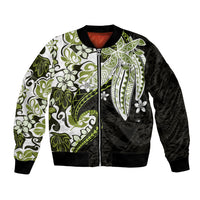 Monstera Plumeria Flowers Olive Green Bomber Jacket Polynesian Pattern