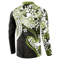 Monstera Plumeria Flowers Olive Green Button Sweatshirt Polynesian Pattern