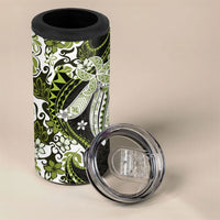 Monstera Plumeria Flowers Olive Green 4 in 1 Can Cooler Tumbler Polynesian Pattern