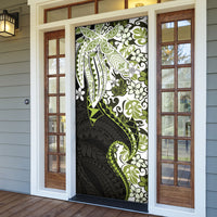Monstera Plumeria Flowers Olive Green Door Cover Polynesian Pattern