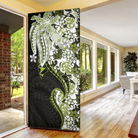 Monstera Plumeria Flowers Olive Green Door Cover Polynesian Pattern