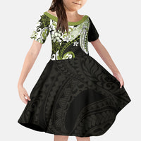 Monstera Plumeria Flowers Olive Green Family Matching Off The Shoulder Long Sleeve Dress and Hawaiian Shirt Polynesian Pattern