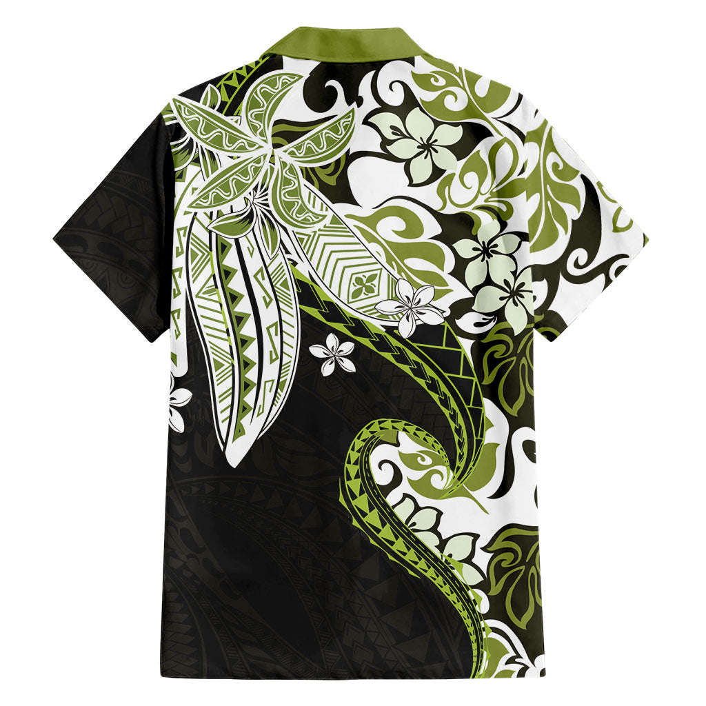 Monstera Plumeria Flowers Olive Green Family Matching Tank Maxi Dress and Hawaiian Shirt Polynesian Pattern