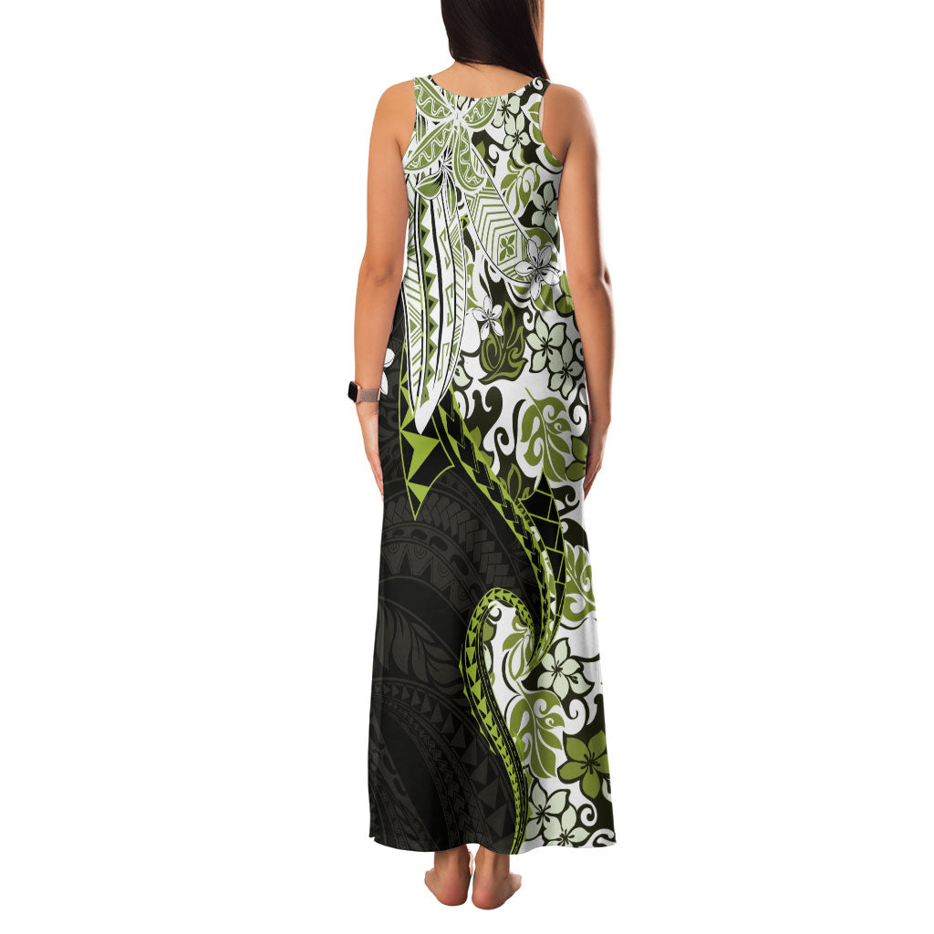 Monstera Plumeria Flowers Olive Green Family Matching Tank Maxi Dress and Hawaiian Shirt Polynesian Pattern