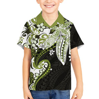 Monstera Plumeria Flowers Olive Green Family Matching Tank Maxi Dress and Hawaiian Shirt Polynesian Pattern