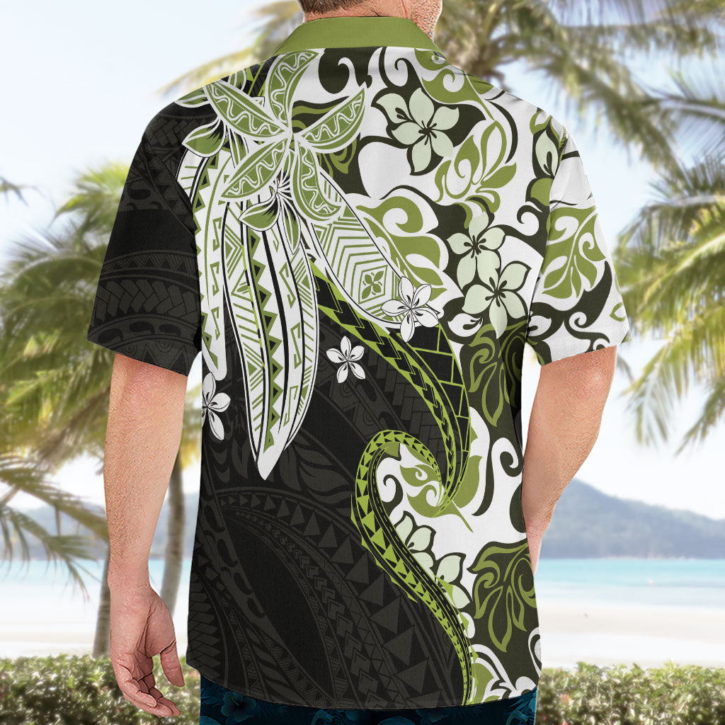 Monstera Plumeria Flowers Olive Green Hawaiian Shirt Polynesian Pattern