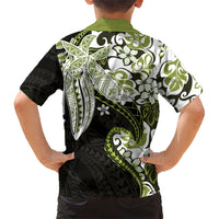 Monstera Plumeria Flowers Olive Green Kid Hawaiian Shirt Polynesian Pattern