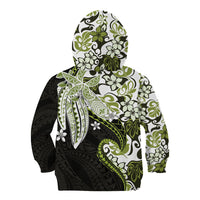 Monstera Plumeria Flowers Olive Green Kid Hoodie Polynesian Pattern