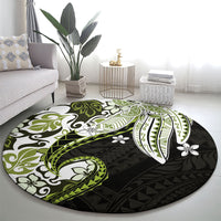 Monstera Plumeria Flowers Olive Green Round Carpet Polynesian Pattern