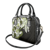Monstera Plumeria Flowers Olive Green Shoulder Handbag Polynesian Pattern