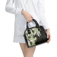 Monstera Plumeria Flowers Olive Green Shoulder Handbag Polynesian Pattern