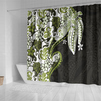 Monstera Plumeria Flowers Olive Green Shower Curtain Polynesian Pattern