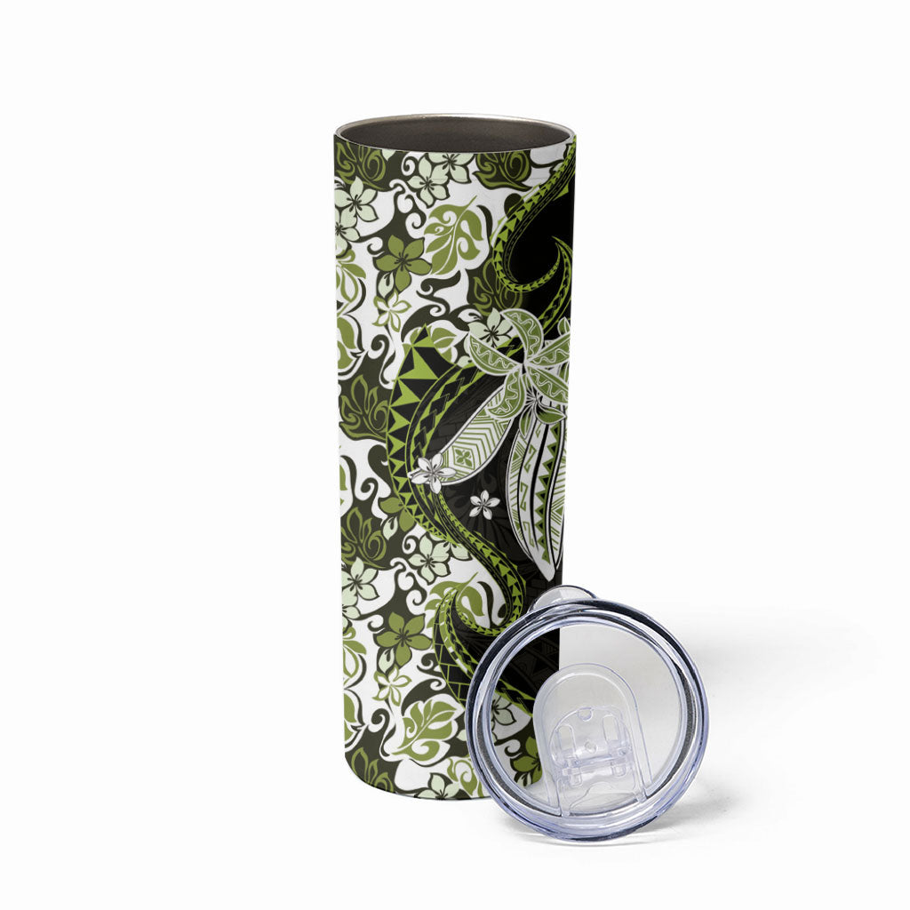 Monstera Plumeria Flowers Olive Green Skinny Tumbler Polynesian Pattern LT01 - Polynesian Pride