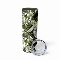 Monstera Plumeria Flowers Olive Green Skinny Tumbler Polynesian Pattern LT01 - Polynesian Pride