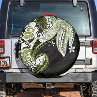 Monstera Plumeria Flowers Olive Green Spare Tire Cover Polynesian Pattern