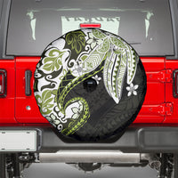 Monstera Plumeria Flowers Olive Green Spare Tire Cover Polynesian Pattern