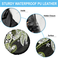 Monstera Plumeria Flowers Olive Green Spare Tire Cover Polynesian Pattern