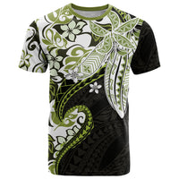 Monstera Plumeria Flowers Olive Green T Shirt Polynesian Pattern