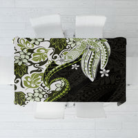 Monstera Plumeria Flowers Olive Green Tablecloth Polynesian Pattern
